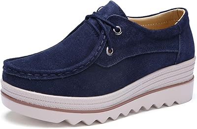 Mocassins à enfiler bas confortables en cuir pour femme, 3089 bleu profond, 37