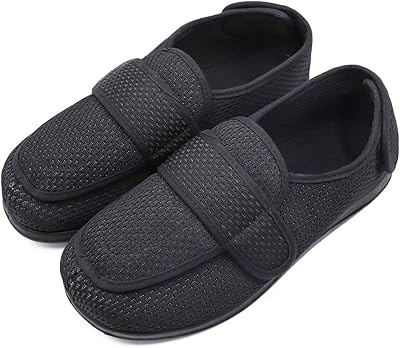 Pantoufles pour hommes très larges pour le diabète, fermeture réglable pour les pieds