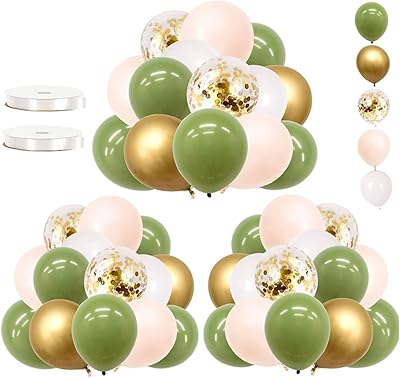 Beauty 62 pièces décorations de fête prénatale dorées et vert olive