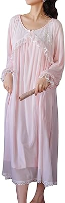 Lu's chic chemise de nuit en dentelle douce pour femme, style victorien, manches