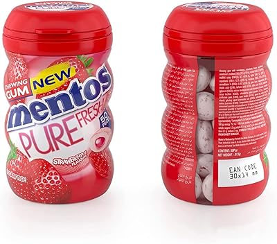 Gum à mâcher mentos pure fresh fraise, sans sucre, paquet de 50