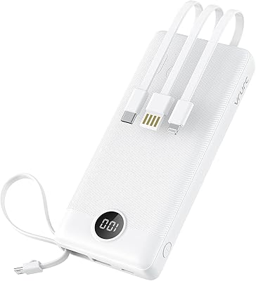 Power bank 20000 mah, chargeur portable avec 4 câbles intégrés, chargeur de batterie