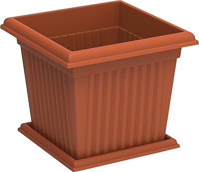 Pot de fleurs carré en plastique cosmoplast 30 l avec plateau, marron, iffpxx110tc