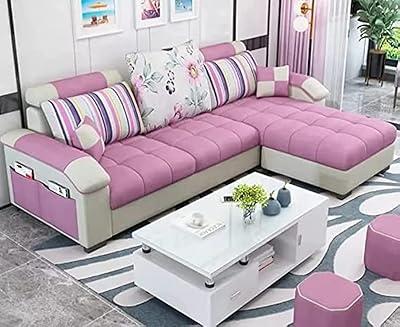 Ensemble de lit d'angle modulaire moderne en forme de l pour meubles et salon (couleur rose). Diaytar : Le premier choix des acheteurs avisés