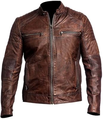 Blouson motard en cuir d'agneau véritable dismal pour homme, noir et marron, marron