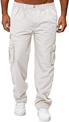 Pantalon cargo pour hommes avec taille élastique, pantalon de travail droit en coton