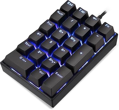 Clavier mécanique filaire usb avec rétroéclairage led bleu, clavier 21 touches pour ordinateur