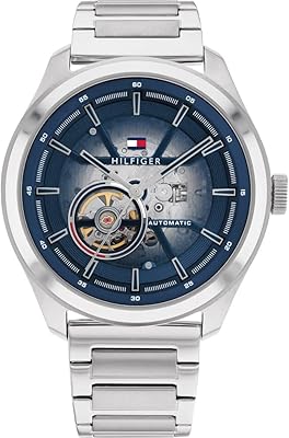 Montre automatique à cadran bleu tommy hilfiger oliver pour homme, 1791939, bleu