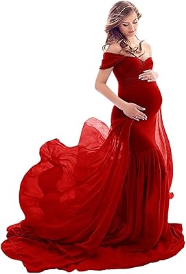 Robe sirène en mousseline pour femme enceinte sans épaules et avec manches