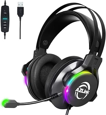Casque de jeu usb filaire azlink avec microphone son surround super basses 7.1