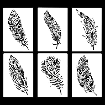 Rollin rolly 6 pièces pochoirs de dessin de plumes réutilisables pour la peinture, le traçage, les meubles, les murs et les sols 10x7 pouces. Diaytar : Faites des achats intelligents en quelques clics