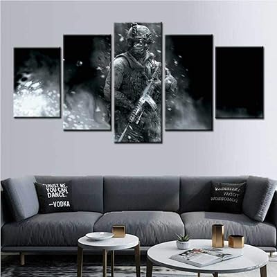 Qqyyt art mural moderne de soldat call of duty, 5 pièces de peintures