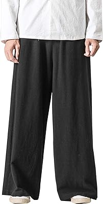 Pantalon palazzo décontracté pour hommes, jogging à jambes larges en coton et lin