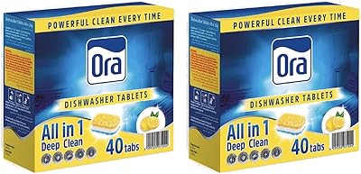 Comprimés pour lave-vaisselle tout-en-un aura, lemon sparkle, 40 comprimés, paquet de 2