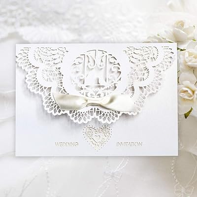 Cartes d'invitation de mariage, beanbelry 20x cartes d'invitation de mariage blanches élégantes découpées