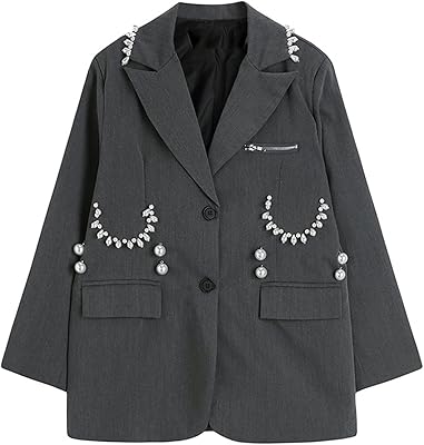 Homomo womenslongsweaters mode lâche perle gris longueur moyenne blazer manteau femmes manches longues