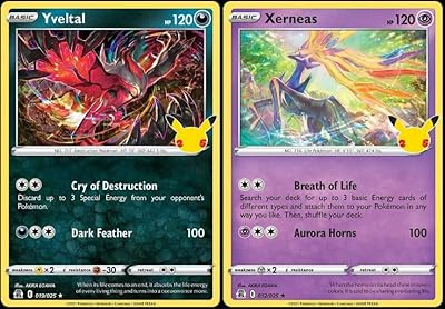 Jeu de cartes de célébration pokémon eveltal et xernias - feuilles holographiques légendaires