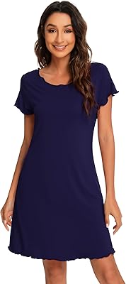 Wiwi chemise de nuit à manches courtes et coutures à volants pour femme