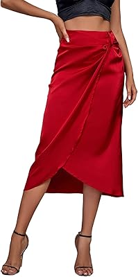 Jupe midi portefeuille en satin taille haute fertig pour femme, ourlet fendu
