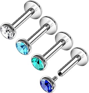 4 pièces labret anneaux à lèvres intérieurs en acier 16g 1.2mm cristal marilyn