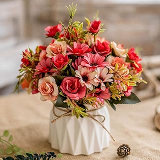 Bouquets de fleurs artificielles en soie avec vase en céramique pour table, maison