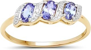 Ensemble de bagues en tanzanite : bague de fiançailles éternité en or 9