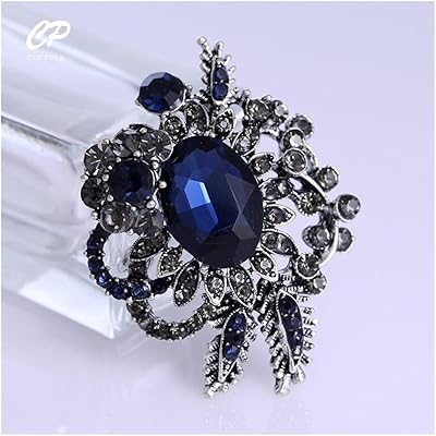 Broche pour femme couleur argent antique broche en cristal d'encre bleu moyen bijoux