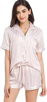 Ensemble pyjama deux pièces en satin pour femme, vêtements de nuit avec boutons
