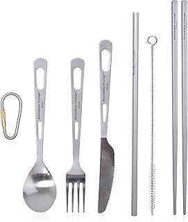 Aibasingo 6 pièces-ensemble de couverts en titane baguettes cuillère fourchette couteau paille