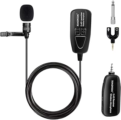 Microphone cravate sans fil chaoqua, microphone à condensateur sans fil à pince 2,4g