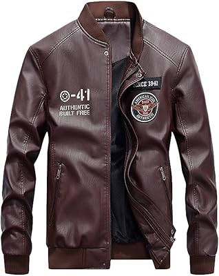 Veste décontractée en similicuir à manches longues et col montant pour hommes