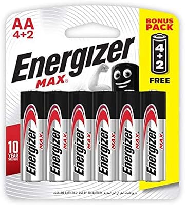 Piles alcalines aa energizer 1,5 v max e91bp6, 6 pièces - noir