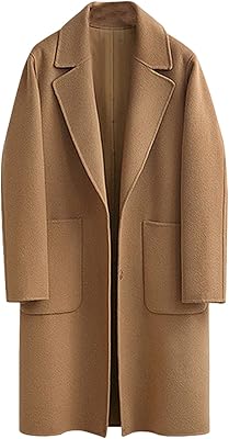 Manteau en laine à revers festonné pour femme omoone, mi-long, bouton à pois