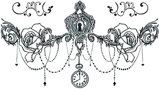 Serrure et rose tatouage de poitrine sexy grande taille art corporel tatouage temporaire autocollants de tatouage sexy exotiques autocollants de tatouage de fleurs tatouages ​​​​sexy pour femmes faux autocollants de corps imperméables. Diaytar : Des offres irrésistibles chaque jour