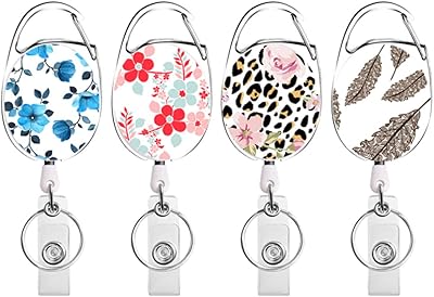 4 x porte-cartes d'identité rétractables colorés avec clip | bobines de badge | porte-badge | design floral unique | | lanière | cordon d'extension | bureau | stagiaire | hôpital | une carte d'accès ou des clés peuvent être attachées. Commandez en toute confiance sur Diaytar, votre marketplace de confiance