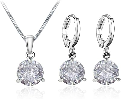 Ensemble de boucles d'oreilles pendantes en argent sterling 925 et collier hypoallergénique