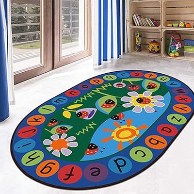 Tapis éducatif pour enfants au design alphabet lady bird osseted, tapis bleu
