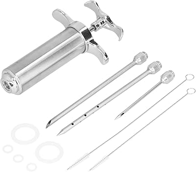 Injecteur de viande, injecteur en acier inoxydable argenté avec 3 aiguilles pour barbecue