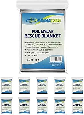 Couverture thermique d'urgence en aluminium mylar primecare hb-10 (paquet de 10), 52"l x