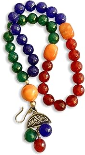 R0002 - bracelet en agate bleue, rouge, verte (orange) et pierre carpélienne