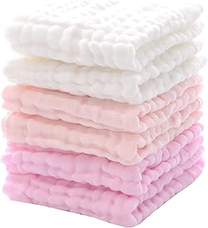 The white shop 5pcs débarbouillettes en mousseline pour enfants douces pour nouveau-né serviettes