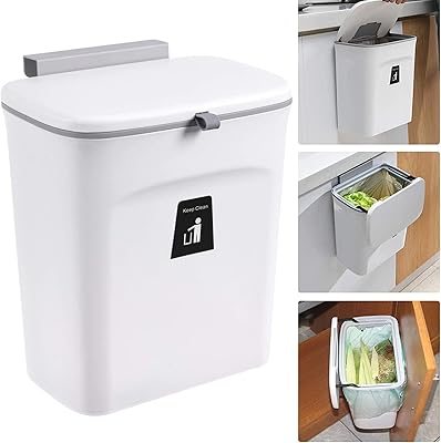 Poubelle suspendue de 2,4 gallons pour porte d'armoire de cuisine avec couvercle, petite