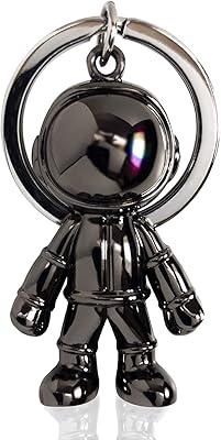 Porte-clés en métal design astronaute (avec boîte cadeau) (noir), noir, 10 cm