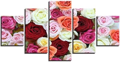 Peintures murales de paysage 5 groupes de grandes fleurs roses pour salon, peinture