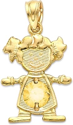Véritable collier en or massif 14 carats pour nouveau-né fille avec pendentif pierre