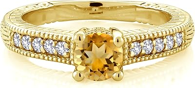 Bague solitaire pour femme plaquée or jaune 18 carats, argent, citrine jaune