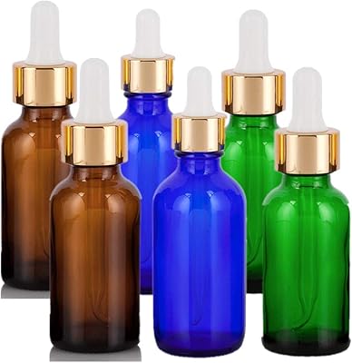 6 bouteilles en verre d'huiles essentielles avec compte-gouttes en verre de 30 ml (30 ml), aromathérapie, e-liquide, chimie de laboratoire (ambre + bleu + vert), ambre + bleu + vert, taille unique. Diaytar : Vivez l'expérience du shopping malin