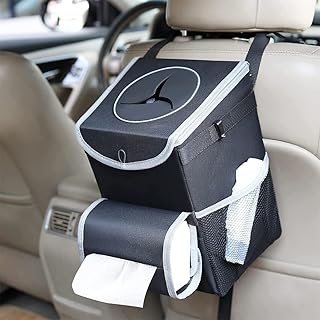 Poubelle de voiture tout-en-un avec 2 doublures intérieures amovibles et étanches, un porte-mouchoirs