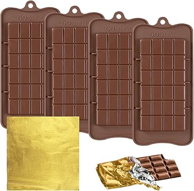 4 moules à chocolat avec 100 rouleaux de feuille d'or, bons moules à