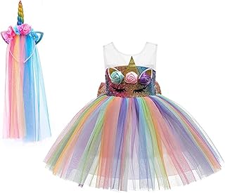 Yalla robe licorne arc-en-ciel pour bébé fille avec gros nœud costume de fête